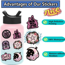 50pcs Cool Dark Pink Gothic Skull Graffiti Stickers DIY Scrapbook Luggage Waterproof PVC StickerTarot Goth Decals (Online Order Only)