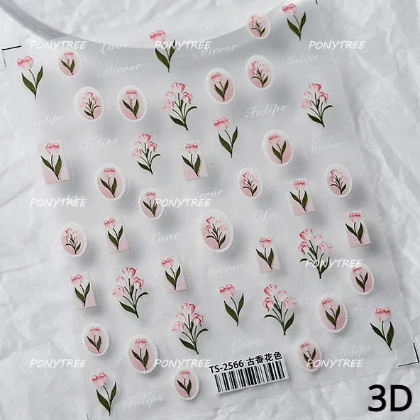 Tulips Flower Letter Bowknot Butterfly Irregular Lines Pearl Tender 5D Adhesive Nail Art Stickers Manicure Decals Stick on Nail (ONLINE ORDER ONLY)