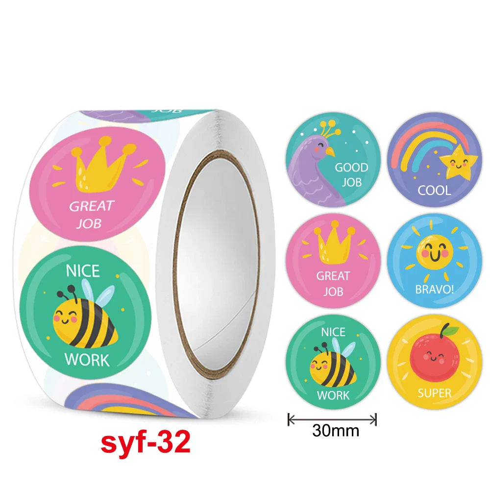 New  Sticker  Dog Cat Kids Reward Sticker Yellow Labels Happy Animal dog   Sticker Kids Toys School Teacher Student Stationery (Online Order Only)