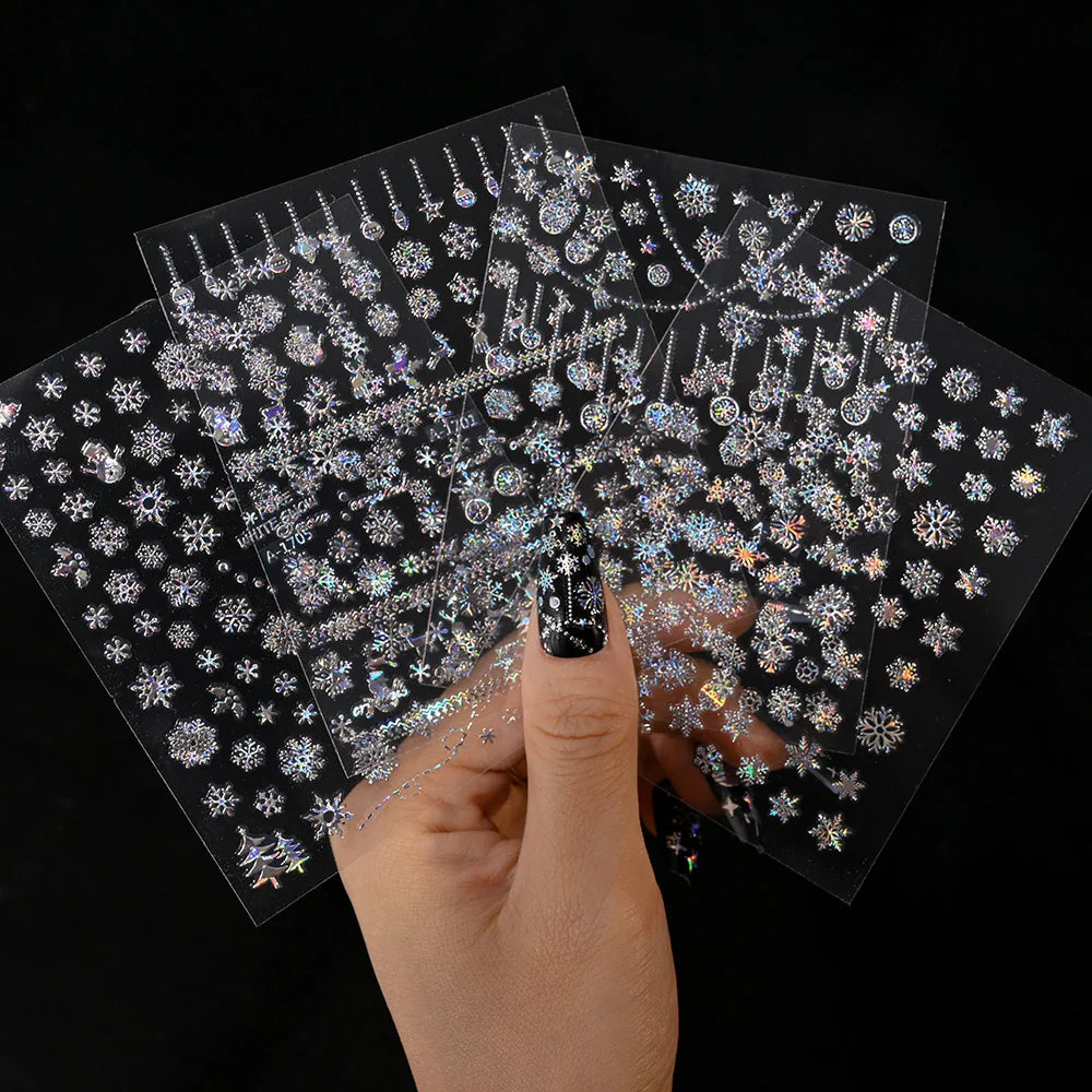 3D Snowflake Nail Art Decals Sliver Bronzing 3D Christmas Nail Art Decoration Self Adhesive Winter Christmas New Year Slides Y2K (ONLINE ORDER ONLY)