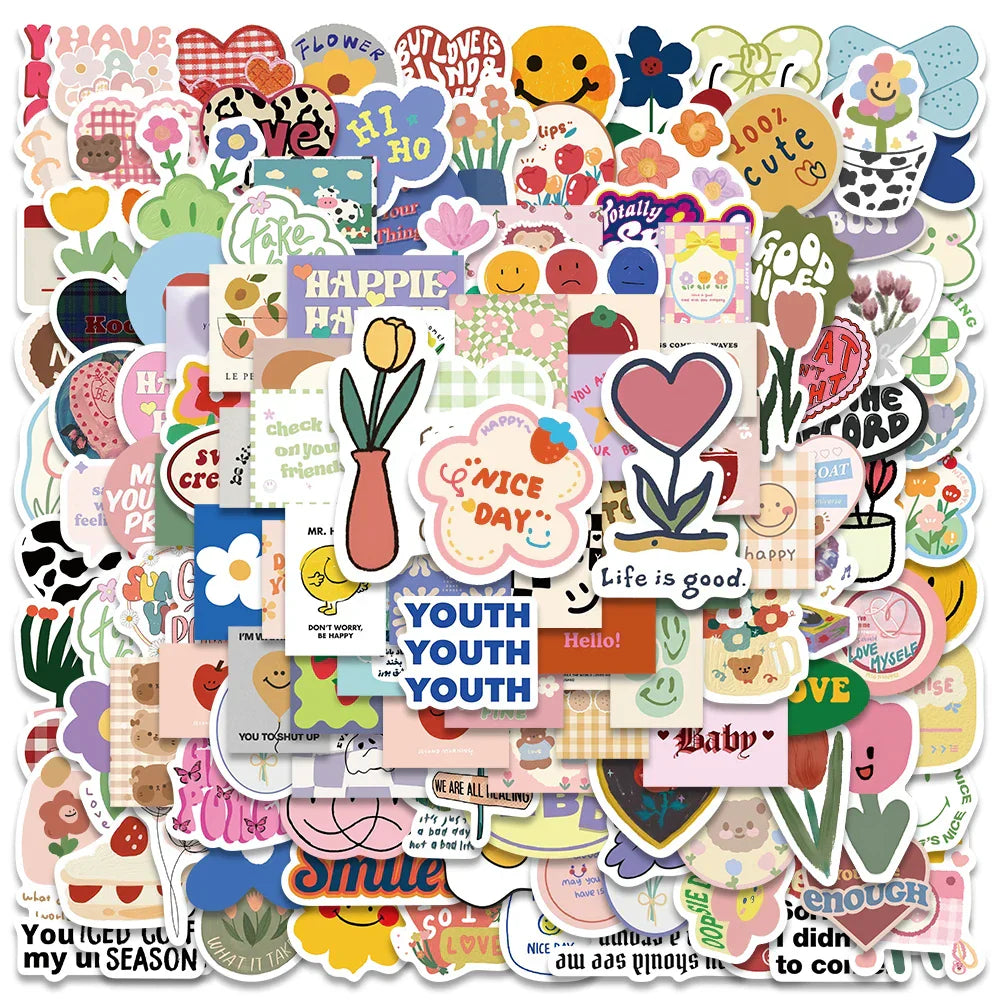 180PCS Kawaii Heart Flower Stickers Waterproof for Luggage, Laptop, Bicycle, Skateboard, Motorcycle (Online Order Only)