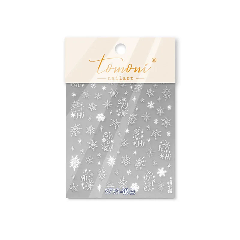 Dressy Embossment Colorful Gradient Snowflakes Laser Silver Christmas Tree Winter Bowknot Santa Nail Art Stickers Manicure Decal (Online Order Only)