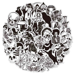 10/30/50/100pcs Punk Black and White Devil Gothic Horror Waterproof Sticker Decal Skateboard Car Laptop Bike Graffiti Stickers (ONLINE ORDER ONLY)