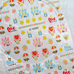 12Pcs 3D Golden Red Glitter Heart Love Nail Sticker Valentine Self Adhesive Cartoon Decal Geometry Lines Stripe Slider Manicure* (ONLINE ORDER ONLY)