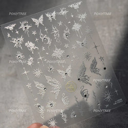 Chic Butterfly Flower Lily Lilium Narcissus Line Beautiful Blue Pearl Self Adhesive Nail Art Stickers Decorations Manicure Decal (Online Order Only)