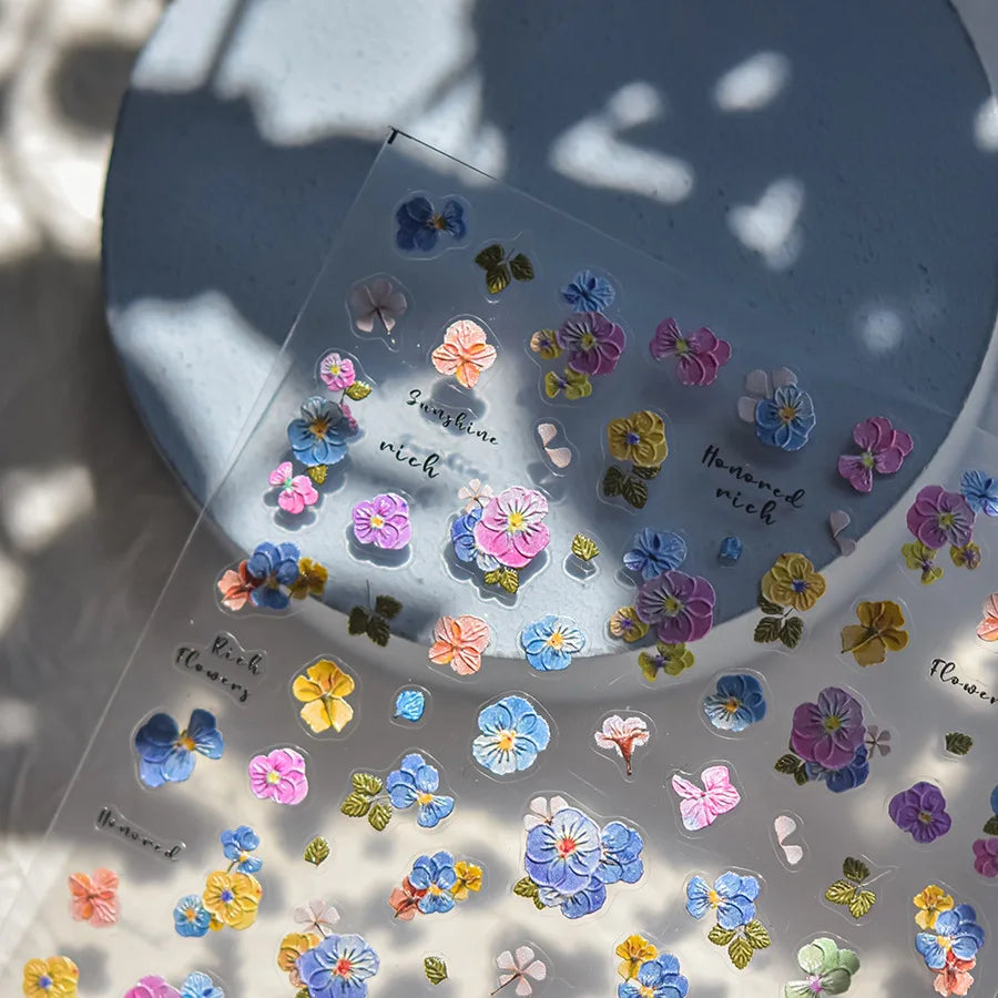 Colorful Embroidery Peony Pearl Full-blown Flower Rhinestone Chinese Luxury Relief Self Adhesive Nail Art Sticker Manicure Decal (Online Order Only)