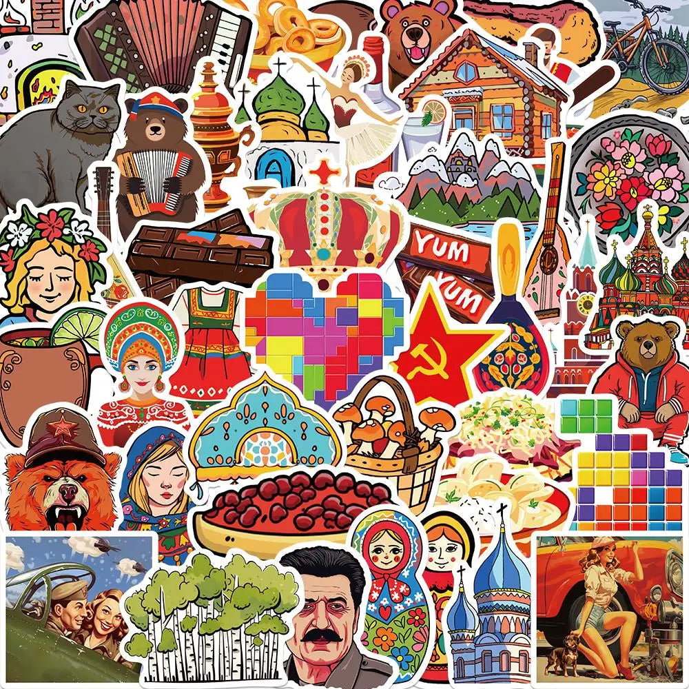 Russian Style Waterproof Stickers for Laptop, Helmet, Guitar, Skateboard - 10/25/50PCS (Online Order Only)