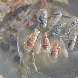 Chinese Dragon Auspicious Beast Mythological Legend Noble Loong Blue Pink Soft Relief Adhesive Nail Art Sticker Manicure Decals (ONLINE ORDER ONLY)