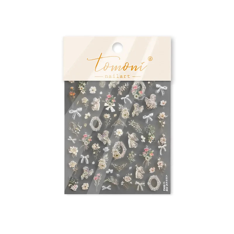 Angel Bowknot Stone Statue Vintage Photo Frame Flower Bed Bouquet Garden Rose Crown Adhesive Nail Art Stickers Manicure Decals (ONLINE ORDER ONLY)