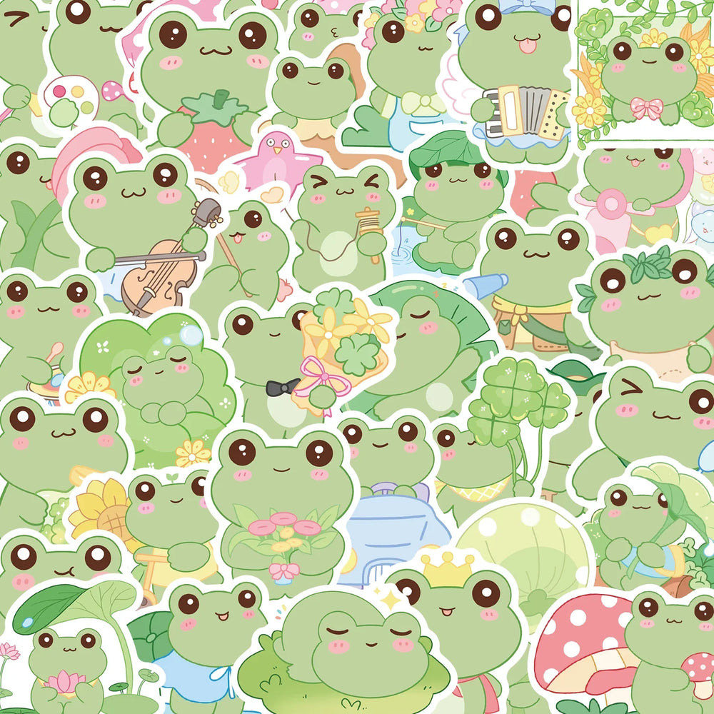 50Pcs Energetic Frog Stickers Waterproof Cute Animals Sticker Scrapbooking Skateboard Luggage Water Bottle Decals (ONLINE ORDER ONLY)