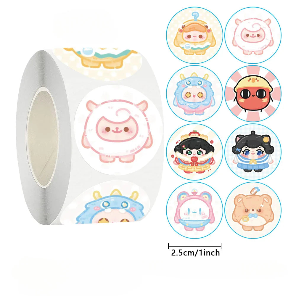 500Pcs/Roll Cartoon Cute Sticker Children Reward Encouragement Sticker Birthday Party Gift Packaging Sealing Decor Lables (Online Order Only)