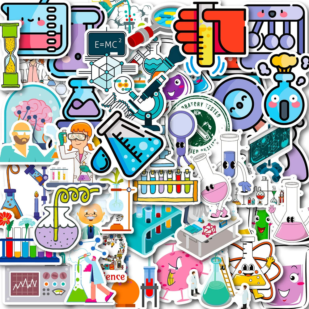 50pcs Science Experiment Graffiti Stickers for Helmet, Wall, DIY Decoration (Online Order Only)