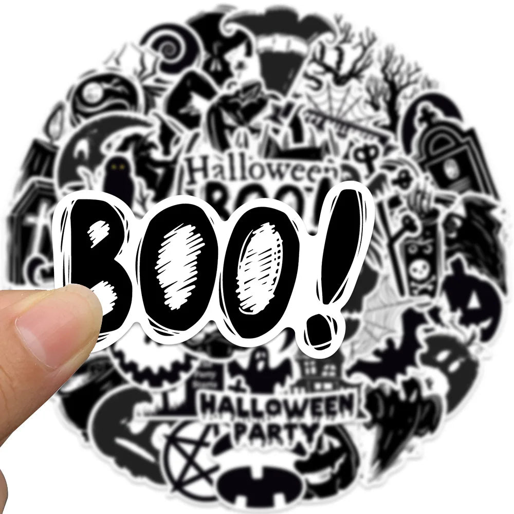 10/30/50PCS Horror Halloween Black Stickers Cute Ghost Decals DIY Wall Motorcycle Fridge Skateboard Phone Cartoon Sticker Toys (Online Order Only)