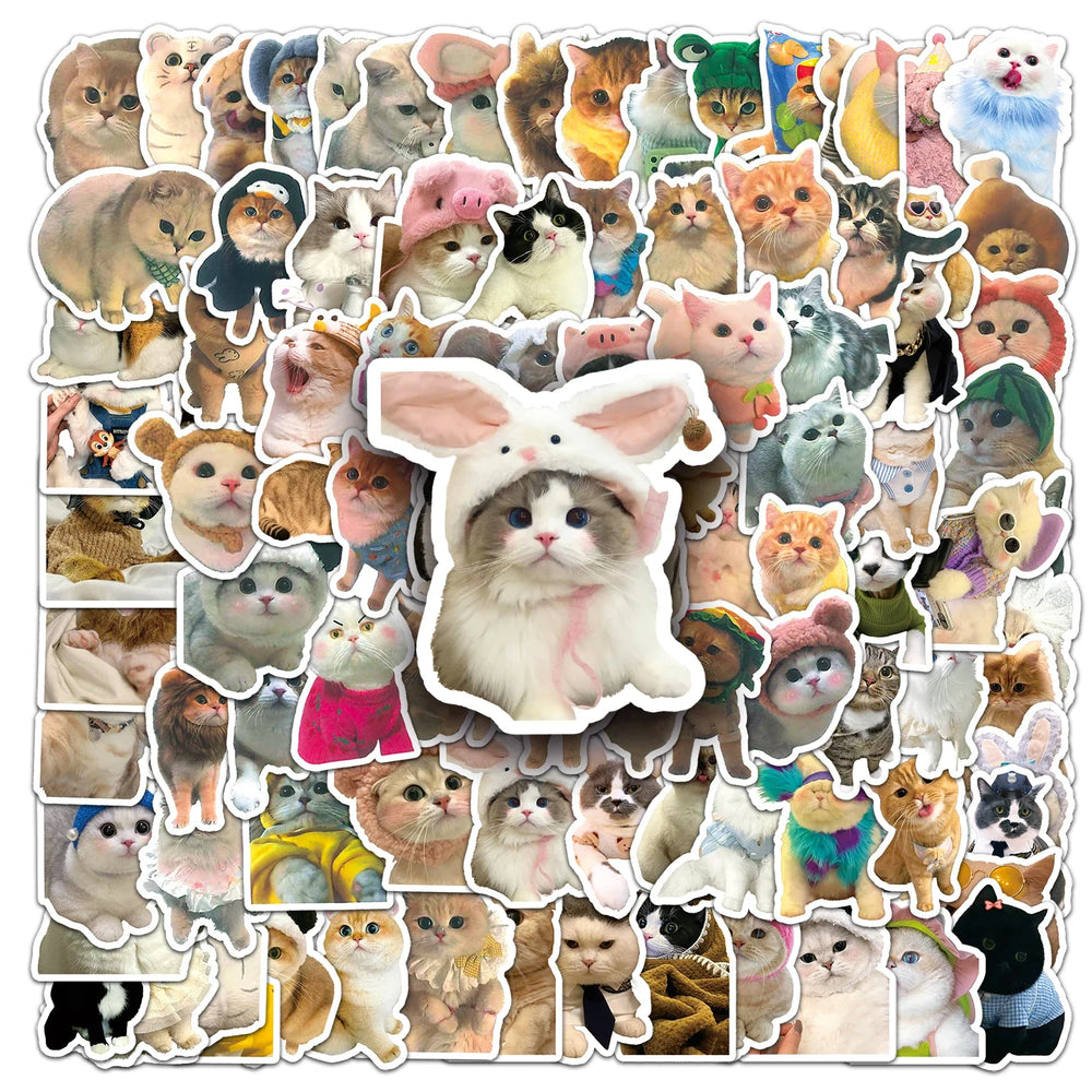 100Pcs Cute Cat Waterproof Vinyl Stickers for Skateboard Snowboard (ONLINE ORDER ONLY)