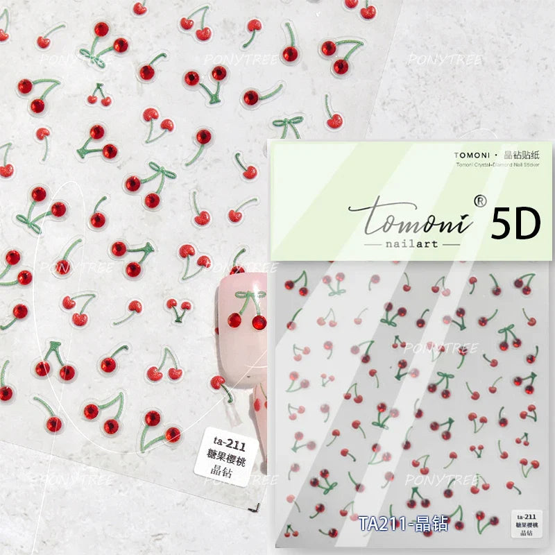 Lovely Mini Red Cherry Jelly Star Sun Fruit Charming Silver 3D 5D Self Adhesive Nail Art Stickers Cute Manicure Decals Wholesale (ONLINE ORDER ONLY)
