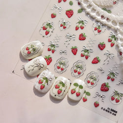 Lovely Red Fruit Strawberry Cherry Bowknot Love Heart Star Silk Ribbon Chic Rhinestone Adhesive Nail Art Stickers Manicure Decal (ONLINE ORDER ONLY)