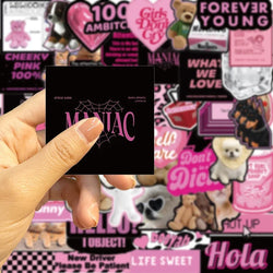 10/30/55PCS Cute Black Pink Word Decoration Scrapbooking PVC Sticker Aesthetic Children's Stationery School Supplies for Kids (Online Order Only)