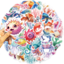 10/30/50/100pcs Funny Marine Organism Jellyfish Dolphin Cartoon Stickers Notebook Laptop Phone Suitcase Decoration Sticker Toys (ONLINE ORDER ONLY)