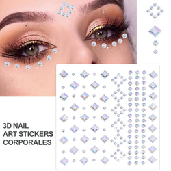 5Pcs Coloful Glitter Face Jewelry Sticker Crystal Eye Body Face Jewels Bady Makeup Tools Temporary Self-Adhesive Nail Rhinestone (ONLINE ORDER ONLY)