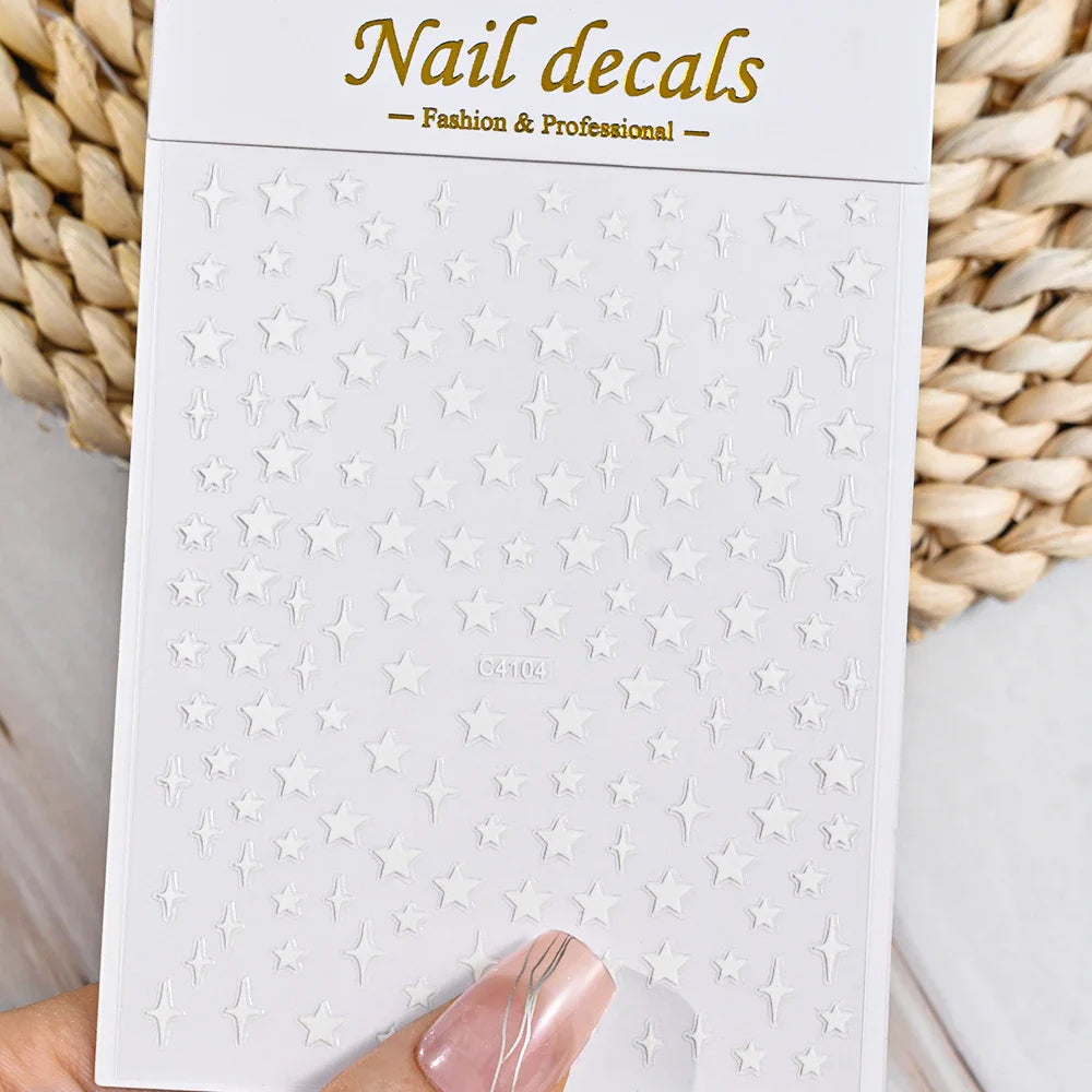 1 Sheet Star Nail Art Stickers 3d Self Adhesive Nail Decals Black White Golden Silver Color Star Design Nail Supplies Accessory (ONLINE ORDER ONLY)