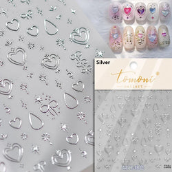 Flat Small Pink Brown Halo Dyeing Love Heart Geometric Leopard Shiny Jelly Chic Embossed Relief Nail Art Stickers Manicure Decal (Online Order Only)
