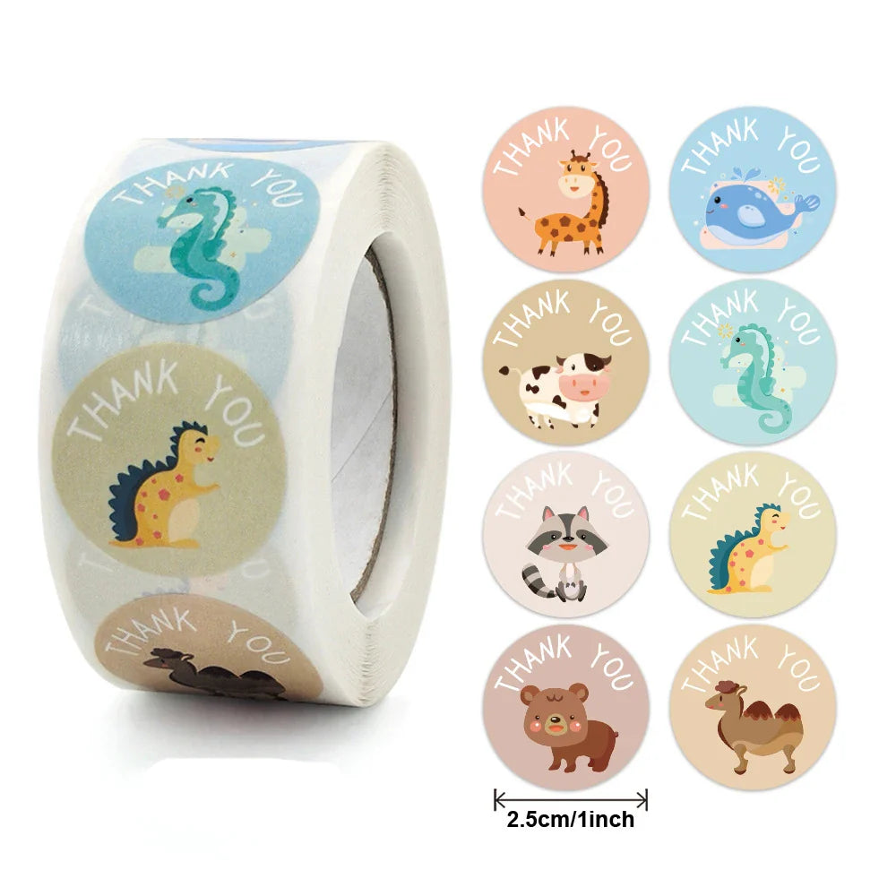 100-500pcs Round Cartoon Label Stickers Paper Cute Thank You Stickers for Baking Packaging Seal Labels Stationery Stickers (Online Order Only)