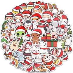 50pcs Cute Cartoon Merry Christmas Animals Stickers For Laptop Water Bottle Luggage Guitar Waterproof Graffiti Vinyl Decals (ONLINE ORDER ONLY)