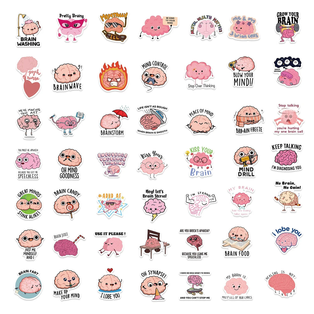 10/30/50PCS Cute Brain Pink Stickers Funny Cartoon Graffiti DIY Diary Laptop Guitar Luggage Skateboard  Waterproof Decal Toy (Online Order Only)