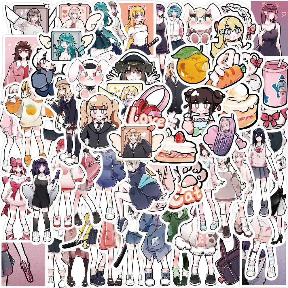 50pcs Flower Branch Girl Graffiti Stickers for Helmet, Wall, DIY Decoration (ONLINE ORDER ONLY)