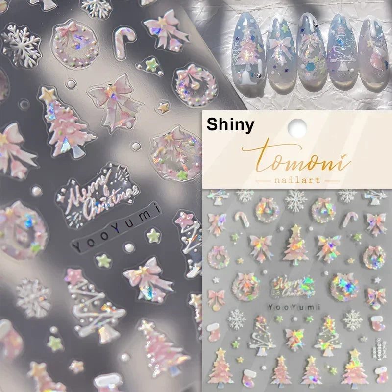 Winter Christmas Crystal Delicate Hexagon Romantic Laser Silver Chic Snowflakes Self Adhesive Nail Art Sticker 5D Manicure Decal (ONLINE ORDER ONLY)