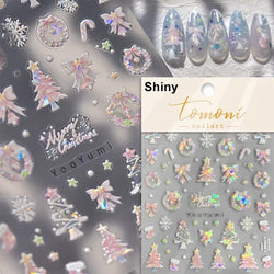 Winter Christmas Crystal Delicate Hexagon Romantic Laser Silver Chic Snowflakes Self Adhesive Nail Art Sticker 5D Manicure Decal (ONLINE ORDER ONLY)