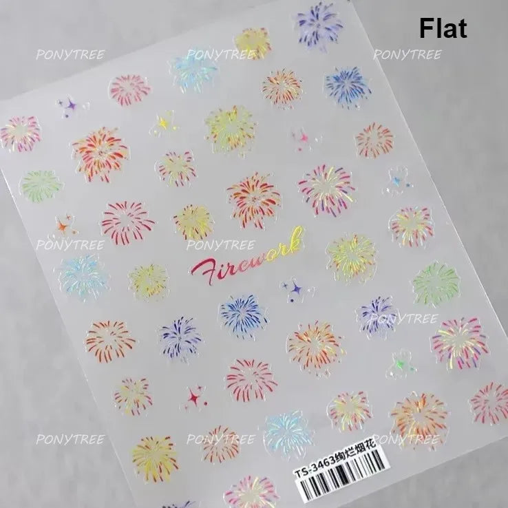 Colorful Fireworks Burst Hot Stamping Process Laser Pink Bright Romantic Self Adhesive Nail Art Stickers Chic Manicure Decals (ONLINE ORDER ONLY)
