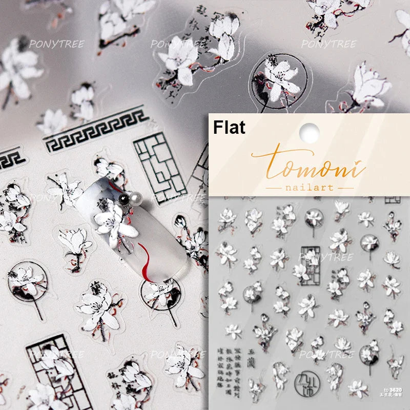 Peony Paeonia Lactiflora Rich Glory Flower Butterfly Ancient Fan Tassels Caved Window Adhesive Nail Art Sticker Manicure Decals (ONLINE ORDER ONLY)
