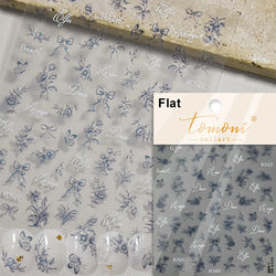 Brown Blue White Hand Drawn Sketch Plants Leaves Bowknot Butterfly Flowers Adhesive Nail Art Decoration Stickers Manicure Decals (Online Order Only)