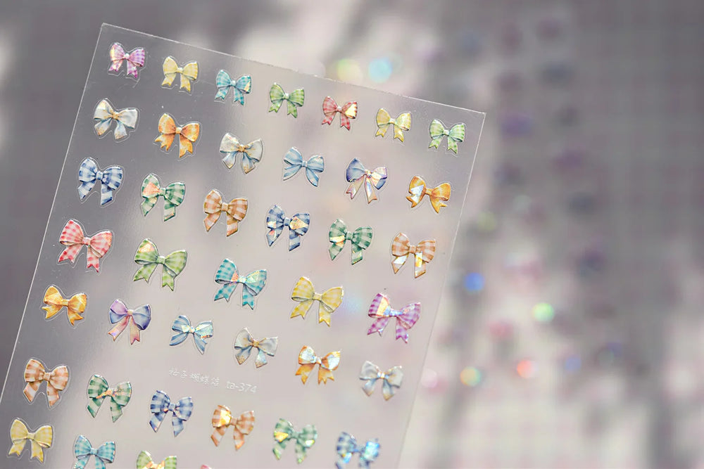 Colourful Grid Bowknot Charming Silk Ribbon Tie Chic 5D Self Adhesive Nail Art Sticker Sparkle Crystal Rhinestone Manicure Decal (ONLINE ORDER ONLY)