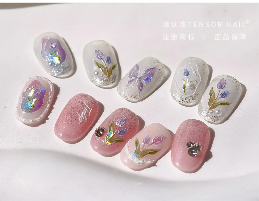 Tulips Flower Letter Bowknot Butterfly Irregular Lines Pearl Tender 5D Adhesive Nail Art Stickers Manicure Decals Stick on Nail (ONLINE ORDER ONLY)