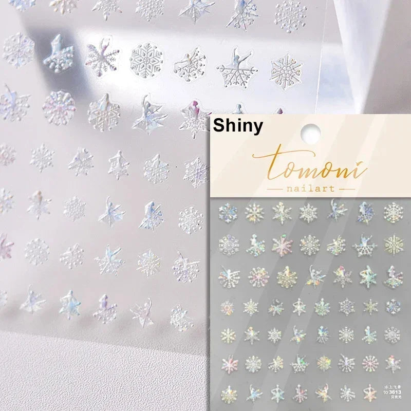Dressy Embossment Colorful Gradient Snowflakes Laser Silver Christmas Tree Winter Bowknot Santa Nail Art Stickers Manicure Decal (Online Order Only)