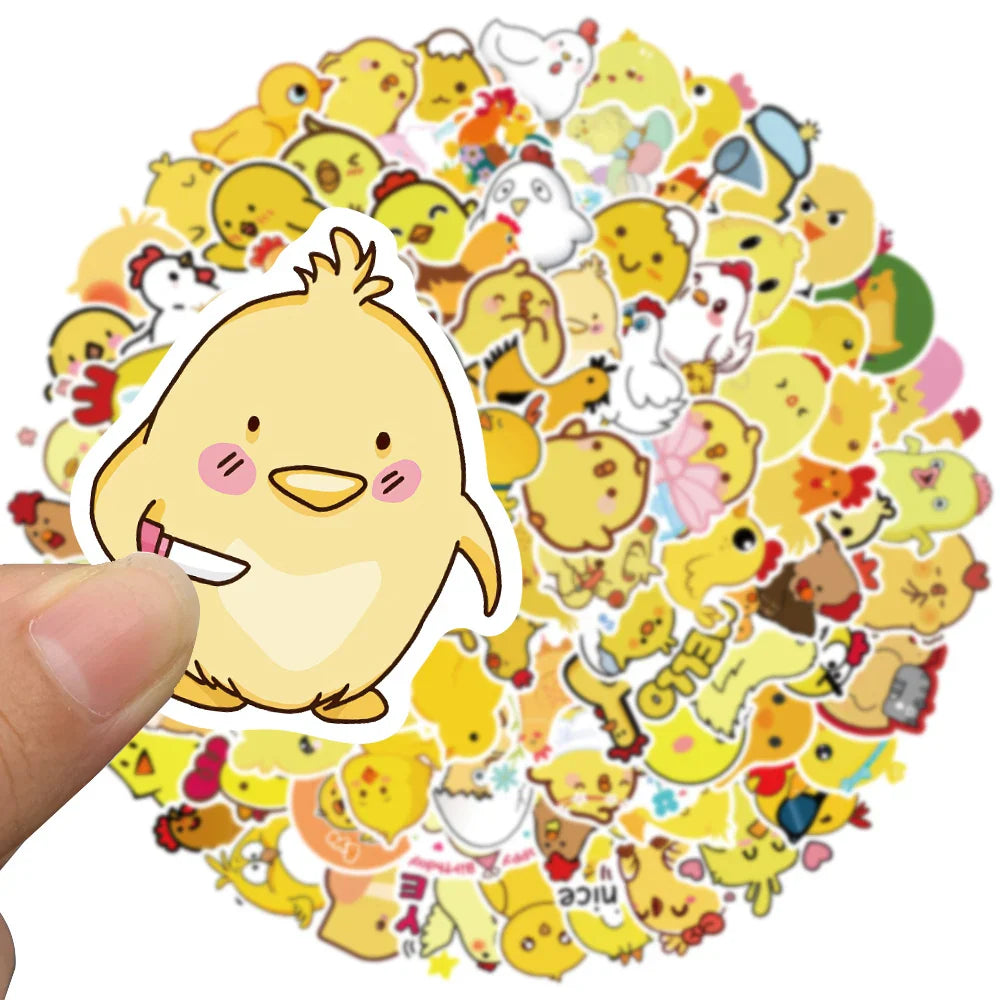 50/100pcs Cute Cartoon Little Yellow Chicken Stickers For Laptop Phone Water Bottle Waterproof Graffiti Bicycle Car Decals (ONLINE ORDER ONLY)