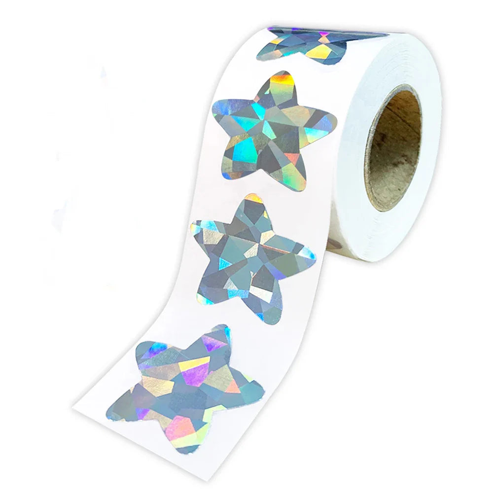 100-500pcs Holographic Star Silvery Stickers For Kids Reward Foil Star Stickers Labels For Wall Crafts Classroom Supplies 1inch (ONLINE ORDER ONLY)