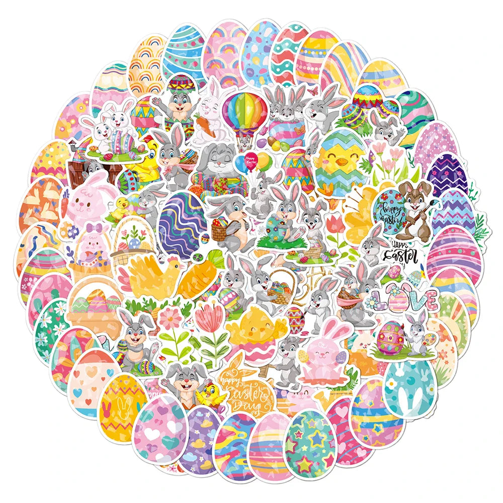 10/30/50/100PCS Cute Easter Egg Rabbit Holographic Laser Cartoon Stickers DIY Phone Notebook Laptop Luggage Fridge Decals Toys (Online Order Only)