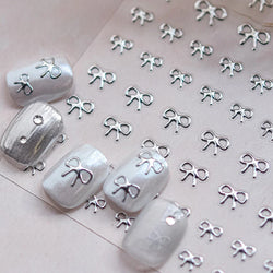 Shiny Pink Silver Gold Bowknot Tie Line Mini Delicate 3D 5D Self Adhesive Nail Art Stickers Embossment Rhinestone Manicure Decal (Online Order Only)