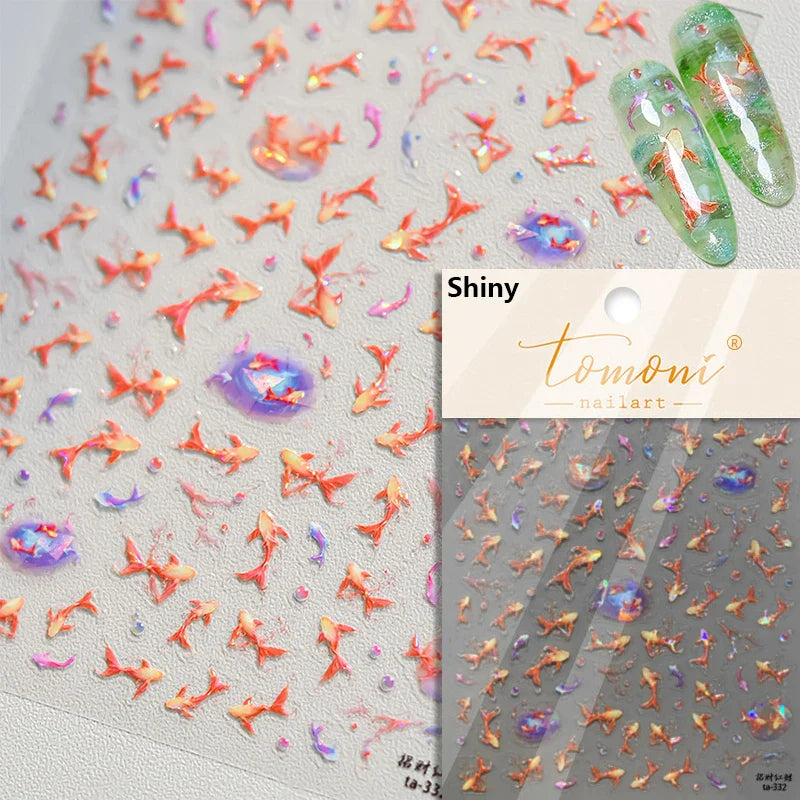 Little Red Fish Jelly Summer Goldfish Carp Ocean Beach Mermaid Sea Shiny Small Koi Soft Relief Nail Art Stickers Manicure Decals (ONLINE ORDER ONLY)