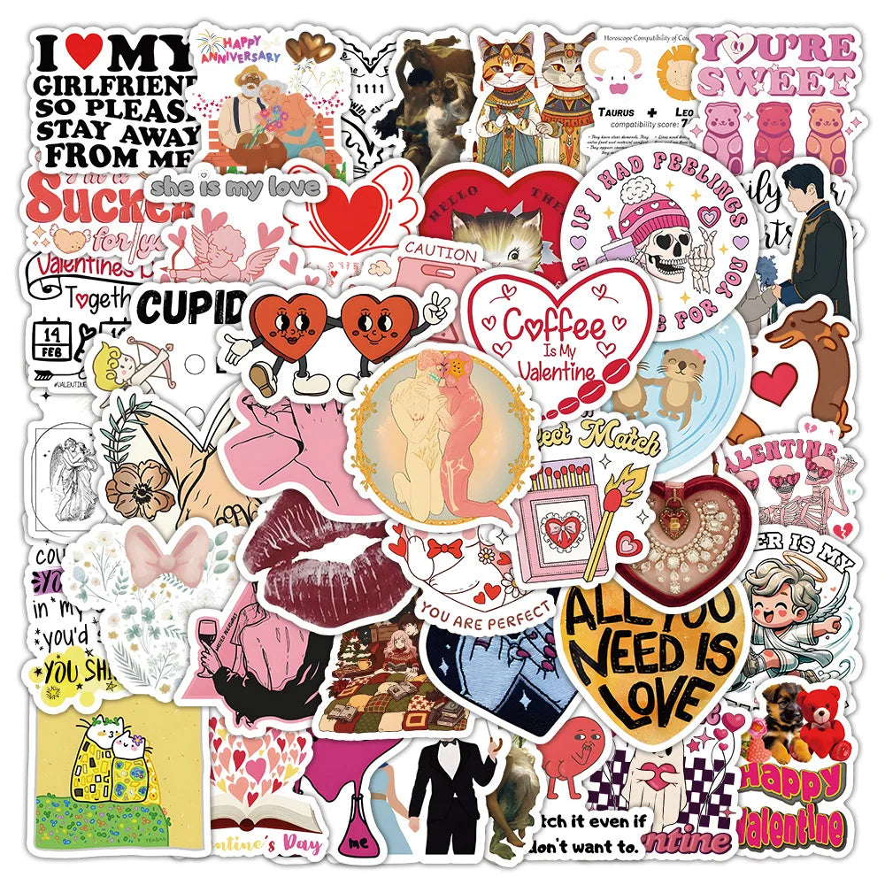 Cute Love Stickers 10/30/50pcs - Romantic Decals for Phone, Fridge, Guitar, Laptop, Scrapbook, DIY Gifts, Cartoon Graffiti (Online Order Only)