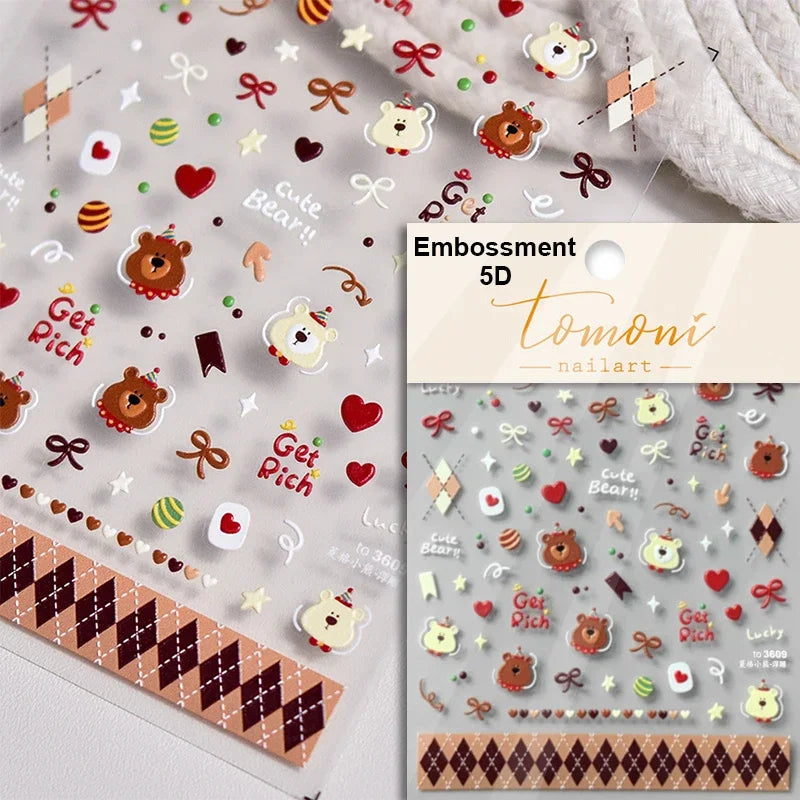Poker Red Love Heart Square Grid Star Moon Card Pattern Spade Retro 3D Self Adhesive Nail Art Decoration Sticker Manicure Decals (Online Order Only)