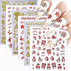 12pcs Cute Christmas Nail Decals Santa Claus Elk Penguin Snowman Cartoon Nail Stickers 3D Self-adhesive Sliders Manicure Decor * (Online Order Only)