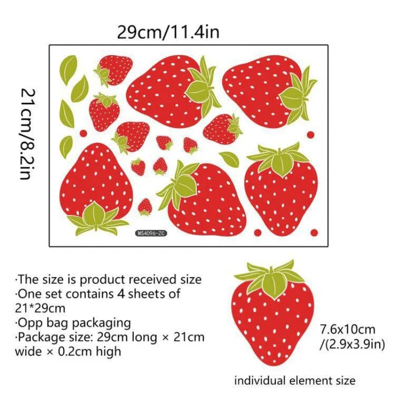 Strawberry Fruit Wall Stickers For Living Room Background Decor Decals Bedroom Beautify Home Decoration Self-adhesive Wallpaper (Online Order Only)