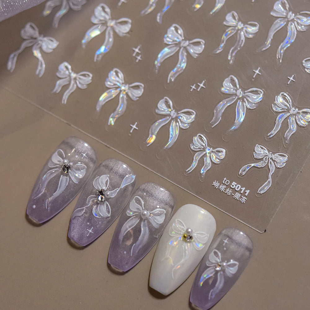 Delicate Jelly chic Bowknot Silk Ribbon Knot Star Shiny Dreamy Self Adhesive Nail Art Decorations Sticker Dressy Manicure Decals (ONLINE ORDER ONLY)