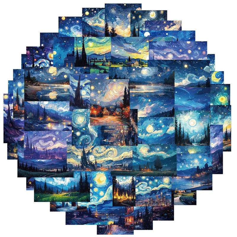 10/30/50PCS Cartoon Starry Sky Paint PVC Sticker Aesthetic Decoration Scrapbooking Sketchbook Korean Stationery School Supplies (ONLINE ORDER ONLY)