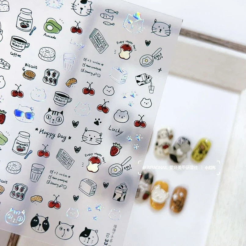 Line Cat Dog Bear Rabbit Chicken Animals Apple Cherry Cake Bowknot Butterfly Balloon Rainbow Nail Art Stickers Manicure Decals (ONLINE ORDER ONLY)