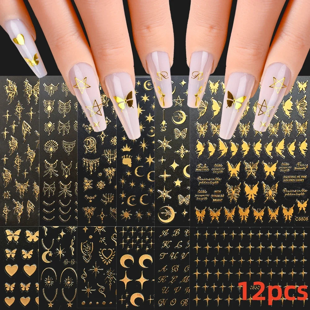 12PCS French Tassel Crescent Moon Arc Self Adhesive Nail Art Sticker 3D French Kiss Crescent Nail Stickers Lines Manicure Decals (ONLINE ORDER ONLY)